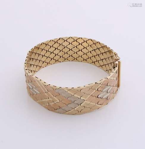 Wide gold bracelet, 585/000, with white gold and red