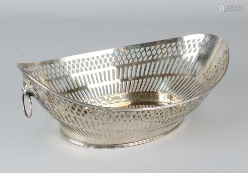 Silver bread basket, 835/000, oval model with sawn bar