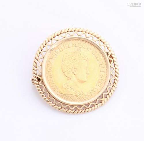 Yellow gold brooch, 585/000, with gold fl10. Brooch