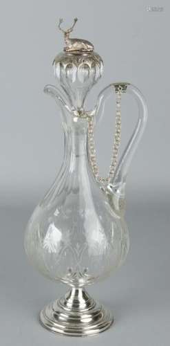 Beautiful crystal carafe with silver, 835/000. Crystal