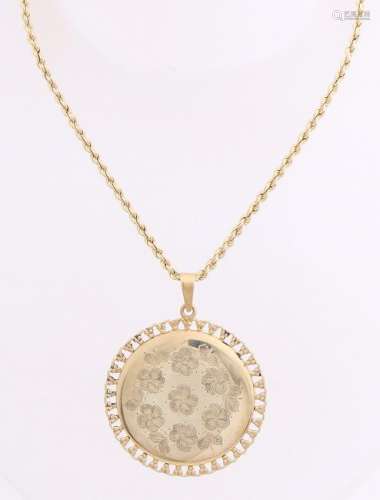 Yellow gold cord necklace with pendant, 585/000, long