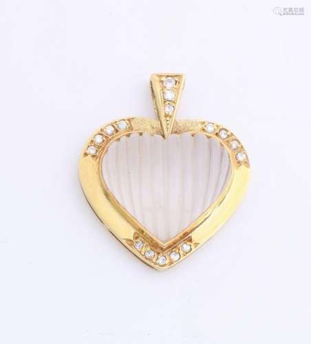 Gold pendant, 585/000, in the shape of a heart, set