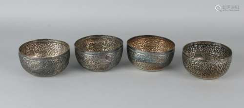 Four Colonial silver rice bowls, BWG, with driven