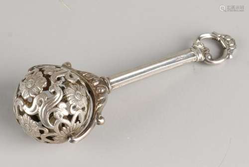 Silver rod rattle, 835/000, with openwork sphere with