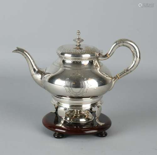 Silver 835/000 teapot on matching 835/000 silver stove