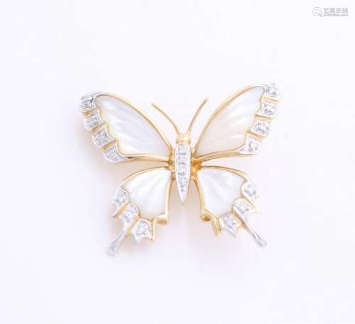 Yellow gold brooch, 585/000, in the shape of a