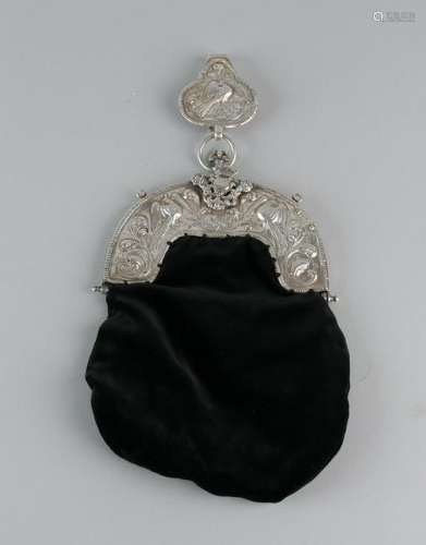 18th century bag with silver bracket and skirt hook,