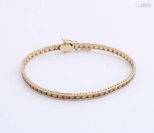 Yellow gold bracelet, 585/000, with red, white and