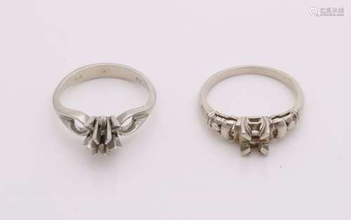 Two white gold rings, 585/000 and 750/000, frames with