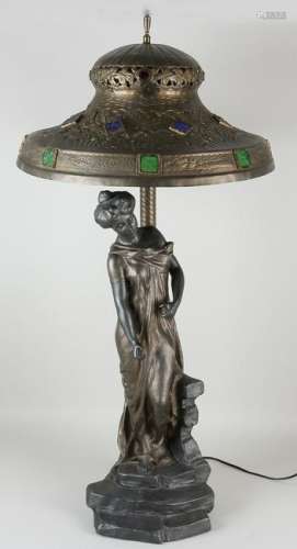 Large antique composition metal art nouveau lamp. Circa