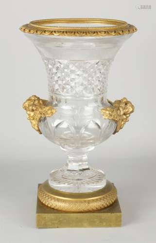 Large 19th century three-part crystal glass crater vase
