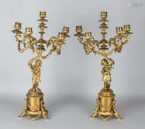 Two 19th century gilt bronze candle holders with