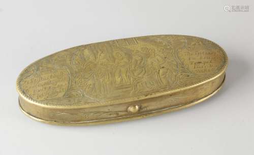18th century brass tobacco box with religious
