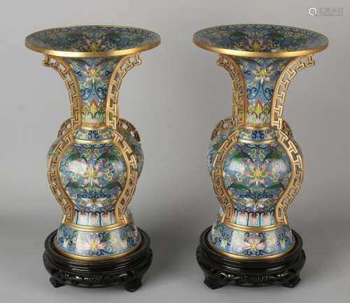 Two large ancient Chinese Peking cloisonne ornamental