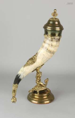 Antique Horn of plenty with gilt bronze. Historism.