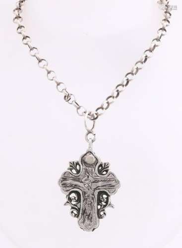 Silver jasseron necklace with pendant, 800/000,