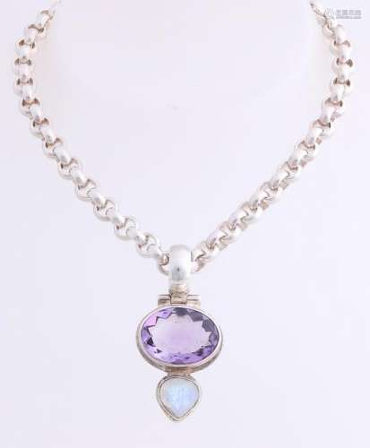 Heavy silver jasseron necklace and pendant, 925/000,