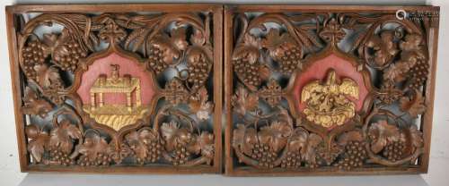 Two large 19th century oak carvings with grape vines.