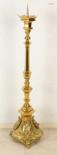 Very large gilt bronze church candlestick with four