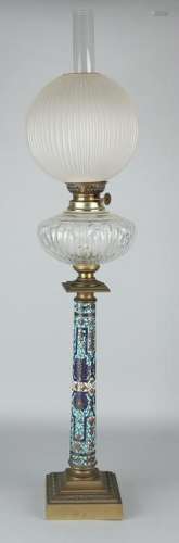 Large antique cloisonne table petroleum lamp with