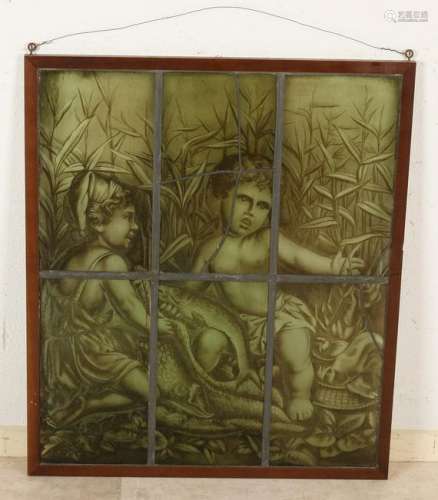 19th Century stained glass window with children and