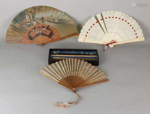 Three beautiful antique Eastern fans. One-time slats