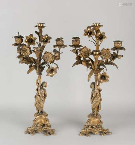 Two 19th century gilt candlesticks with Greek women and