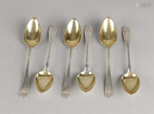 Six silver spoons with a gold-plated bowl, 800/000,
