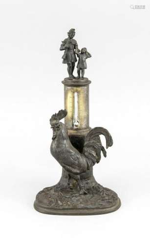 19th century desk thermometer with rooster, hunter and