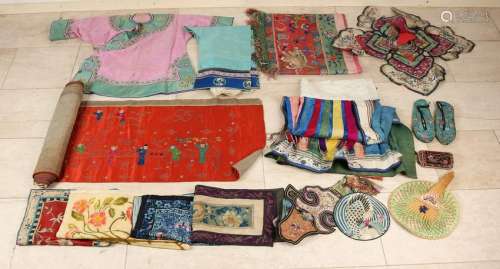 Box full of antique Chinese silk robes, clothing,