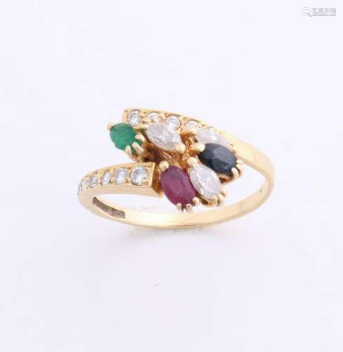 Elegant yellow gold ring, 750/000, with emerald,