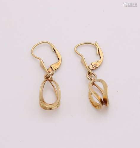 Yellow gold earrings, 585/000, with brisures with pear
