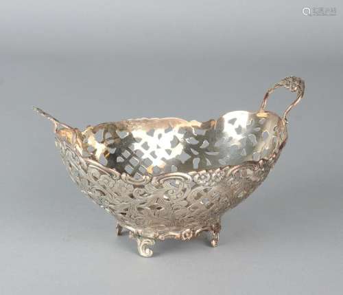 Silver plated bonbon basket oval sawn model with floral