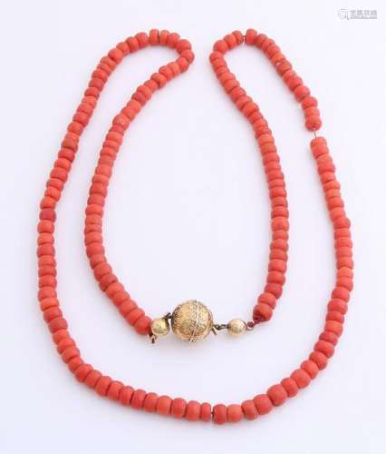 Long necklace of blood corals, ø8 mm,