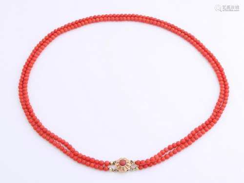 Blood coral necklace, round ø 3.5 mm, with a