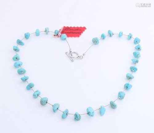 Necklace with turquoise made on steel wire. Equipped