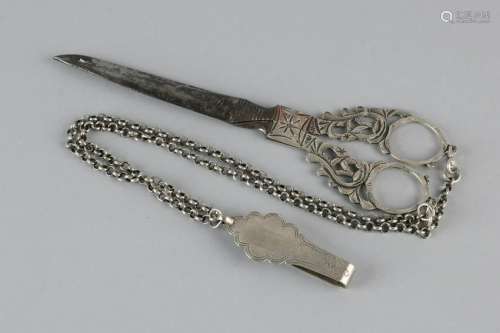 Scissors with silver carved handles, 833/000, decorated