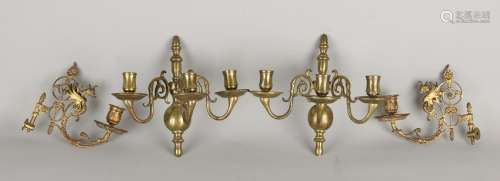 Four antique brass wall sconces. Two in Baroque style.
