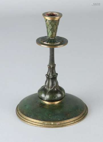 Antique bronze candle holder. Two-colored patinated.