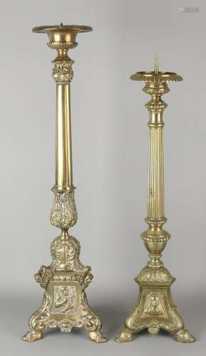Two large decorative brass Baroque-style candle