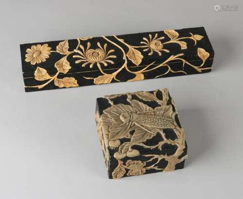 Two old Jugendstil-style natural stone box covers with