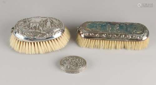 Two silver brushes, 833/000, rectangular and oval model
