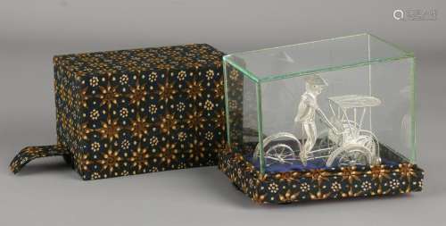 Silver miniature, BWG, rickshaw with figure made from