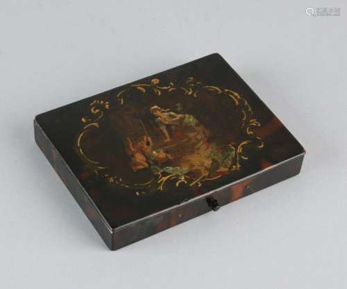Antique wooden lacquer box with division and figure