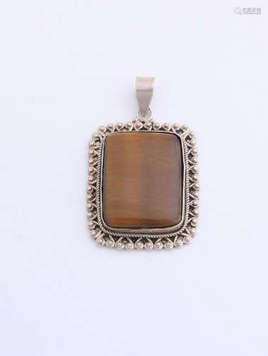 Silver pendant with tiger eye, 800/000, rectangular