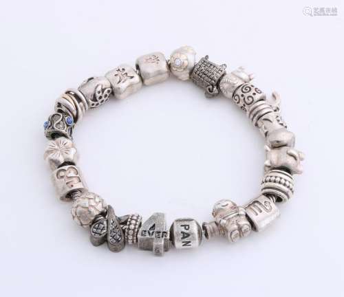 Silver bracelet, 925/000, Pandora, with 22 charms, some