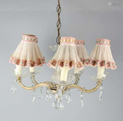 Crystal glass hanging lamp. Five-light. 20th century.