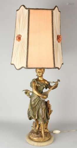 Antique gilt composition metal lamp base on alabaster