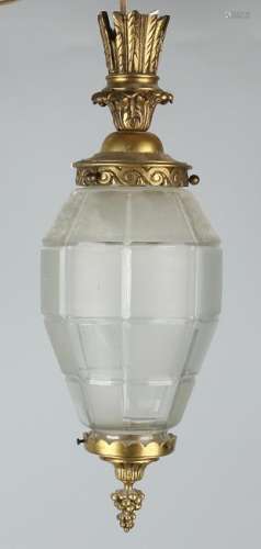 Antique gilt brass hall lamp with faceted glass. Louis