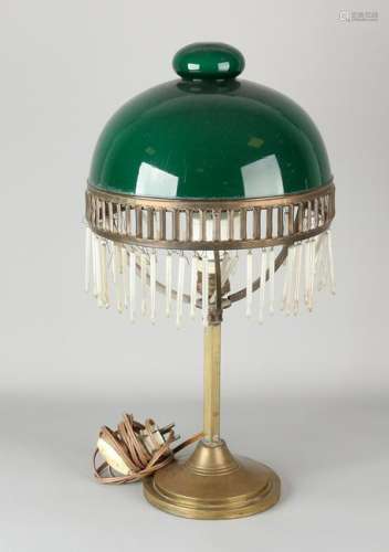 Heavy antique Art Nouveau table lamp with glass shade
